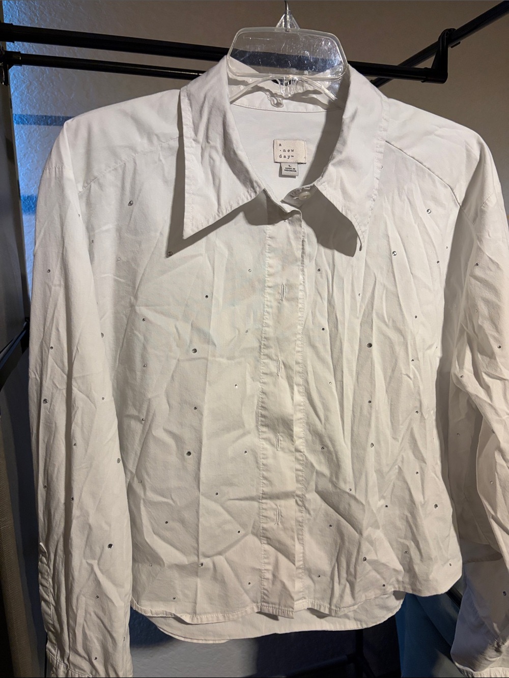 a new day White Dress Shirt with Subtle Stud Detail